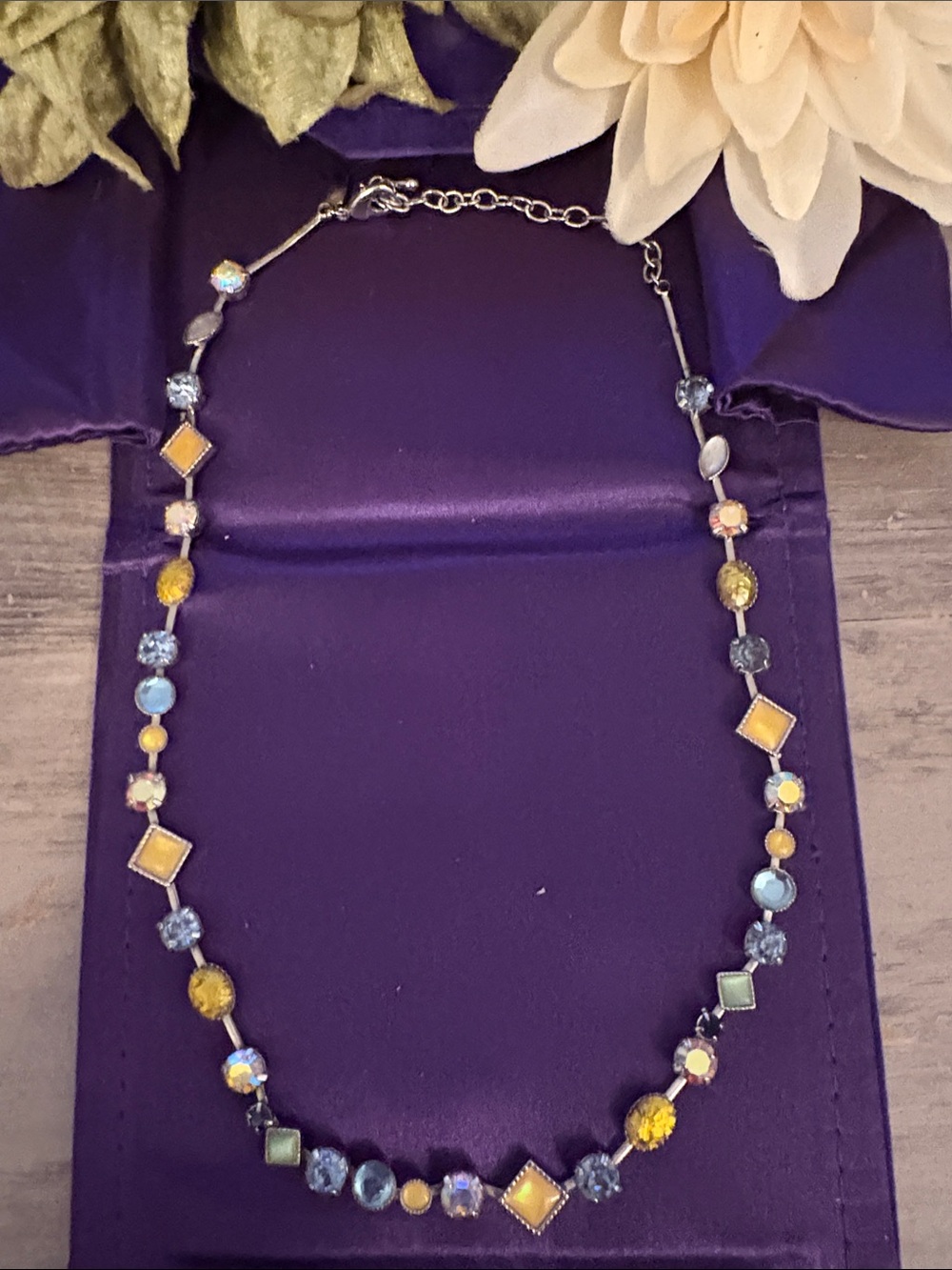 Delicate Multicolor Crystal Station Necklace - EUC